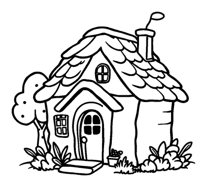 Cottage Colouring Page (Kids, Bold & Easy)