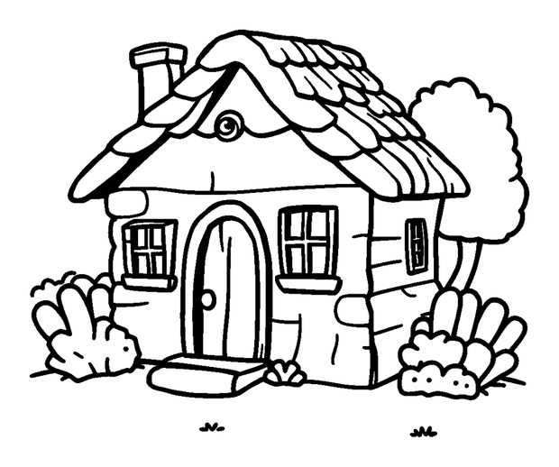 Cottage colouring page — free printable for kids