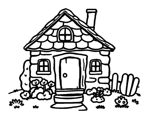 Cottage colouring page — free printable for toddlers