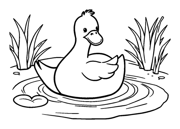 Duck Pond colouring page — free printable for toddlers