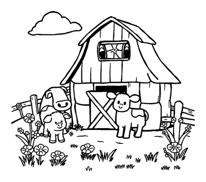 Farm Scene Colouring Page (Kids, Bold & Easy)