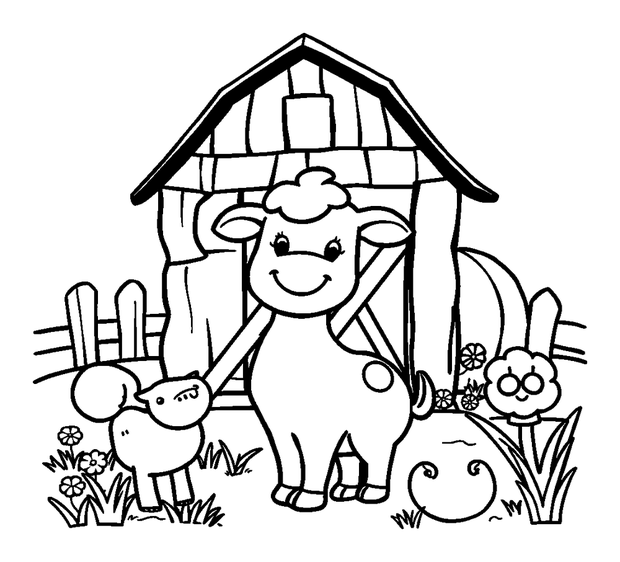 Farm Scene colouring page — free printable for kids