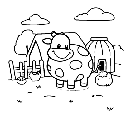 Farm Scene Colouring Page (Toddler, Bold & Easy)