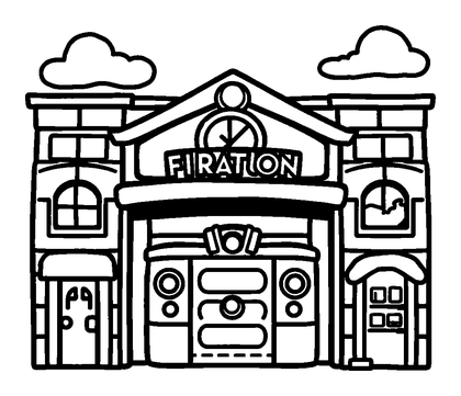Fire Station Colouring Page (Kids, Bold & Easy)