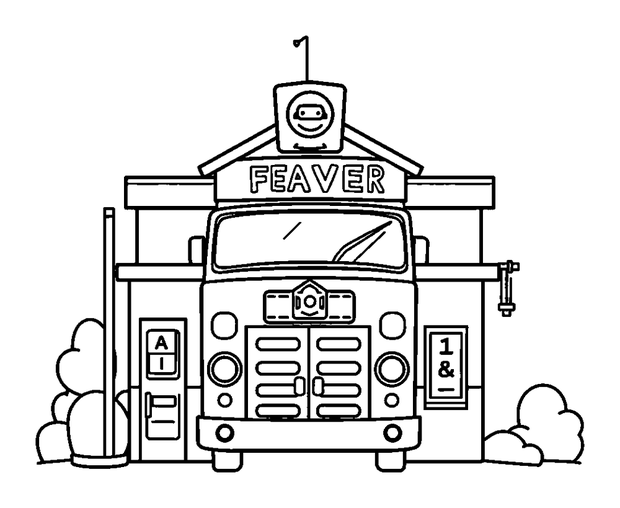 Fire Station colouring page — free printable for kids