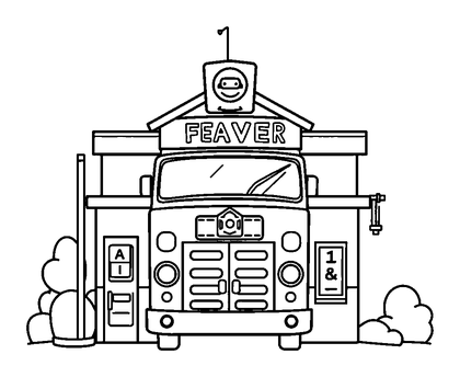 Fire Station Colouring Page (Kids, Bold & Easy)