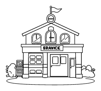 Fire Station Colouring Page (Kids, Standard)