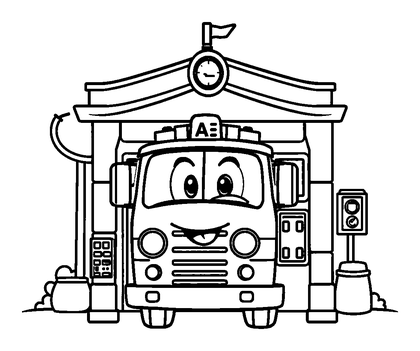 Fire Station Colouring Page (Toddler, Bold & Easy)