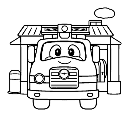 Fire Station Colouring Page (Toddler, Bold & Easy)