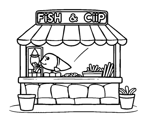 Fish And Chip Shop colouring page — free printable for kids