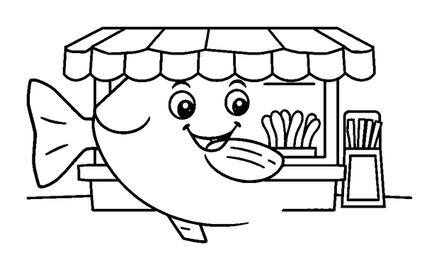 Fish And Chip Shop colouring page — free printable for toddlers