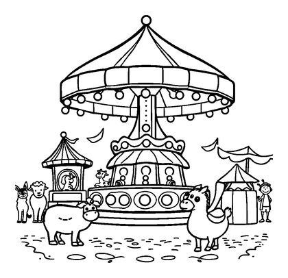 Funfair Colouring Page (Kids, Bold & Easy)