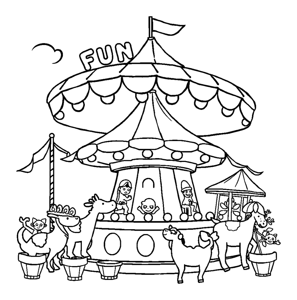 Funfair colouring page — free printable for kids