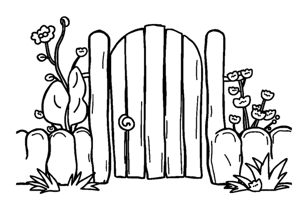 Garden Gate colouring page — free printable for kids