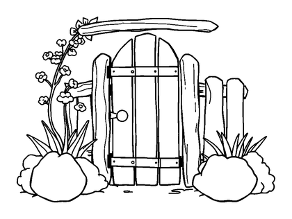 Garden Gate Colouring Page (Toddler, Bold & Easy)