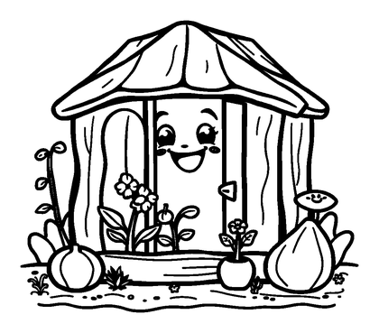 Greenhouse Colouring Page (Kids, Bold & Easy)