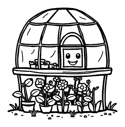 Greenhouse Colouring Page (Kids, Standard)