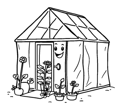 Greenhouse Colouring Page (Toddler, Bold & Easy)