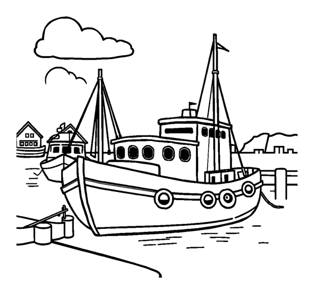 Harbour colouring page — free printable for kids