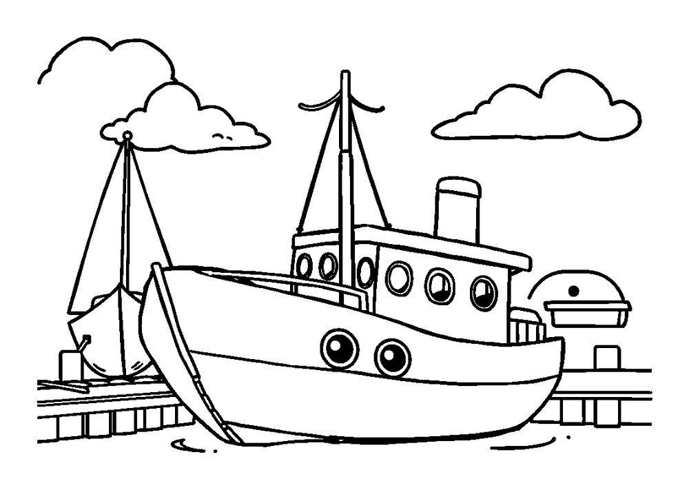 Harbour colouring page — free printable for toddlers