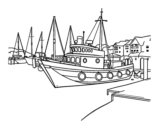 Harbour colouring page — free printable for toddlers