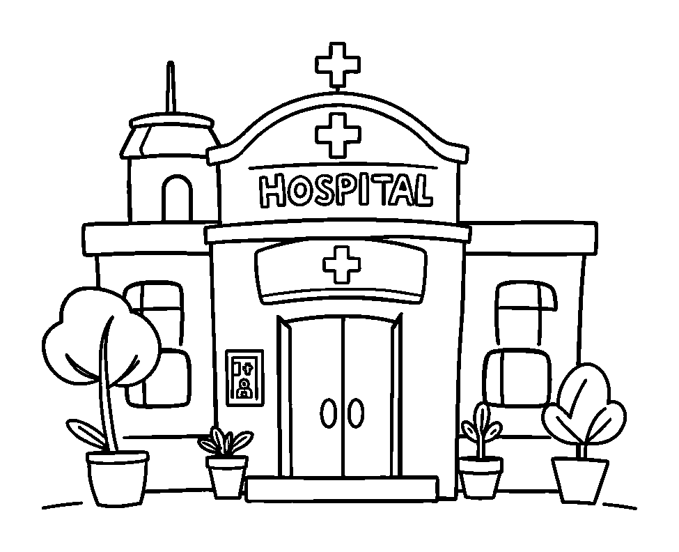 Hospital colouring page — free printable for kids