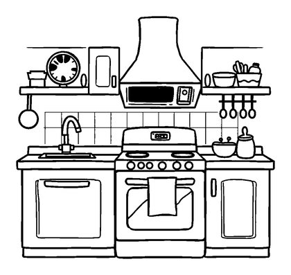 Kitchen Colouring Page (Kids, Standard)