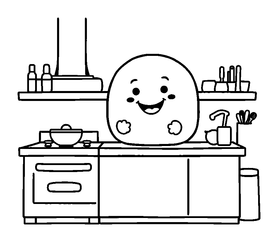 Kitchen colouring page — free printable for toddlers