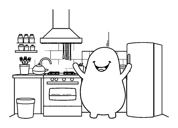 Kitchen colouring page — free printable for toddlers