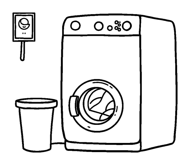 Laundrette colouring page — free printable for kids