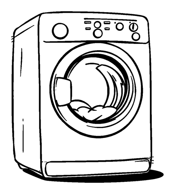 Laundrette colouring page — free printable for kids