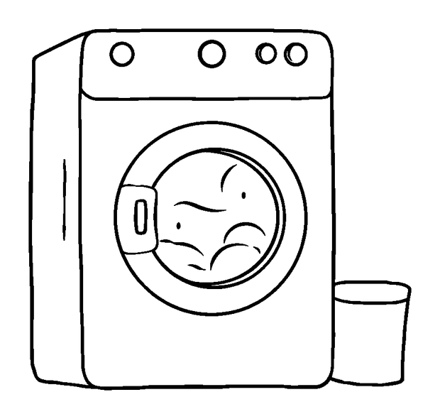 Laundrette colouring page — free printable for toddlers