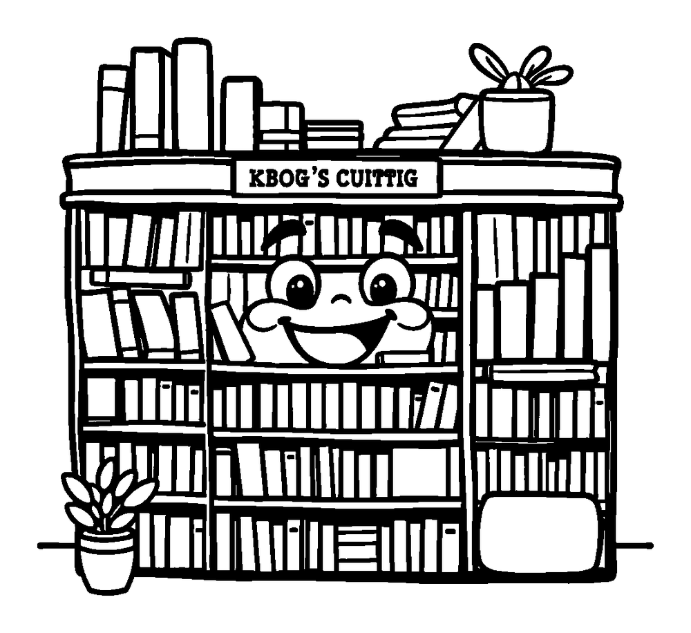 Library colouring page — free printable for kids