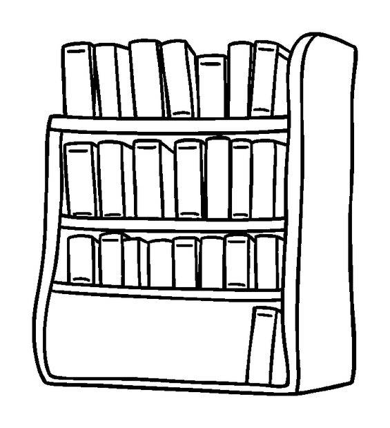 Library colouring page — free printable for kids