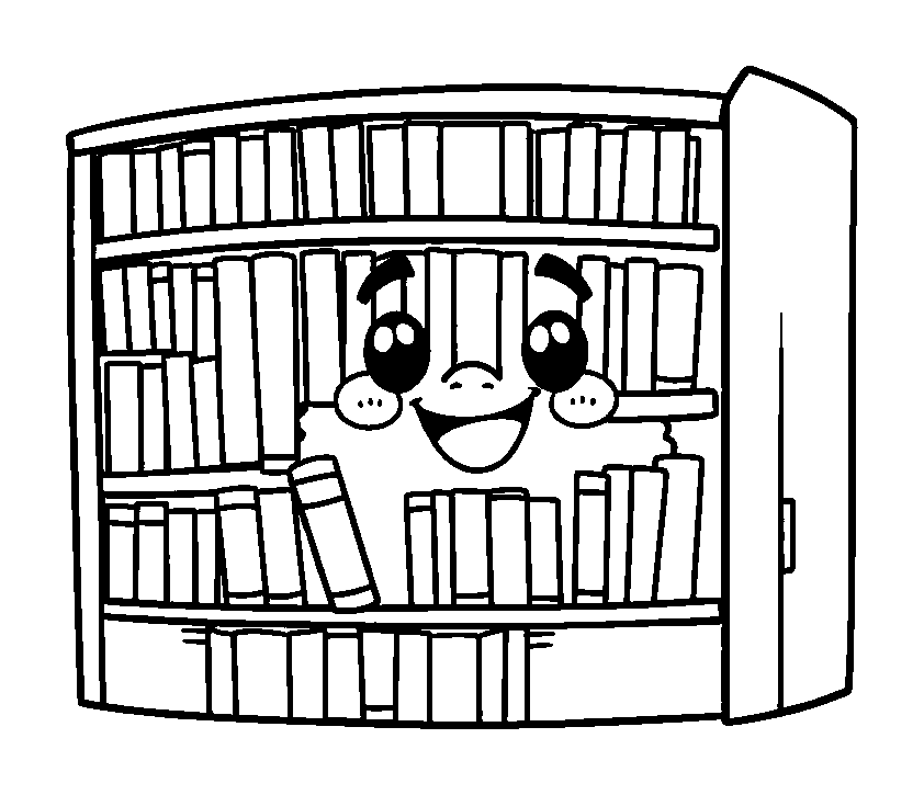 Library colouring page — free printable for toddlers