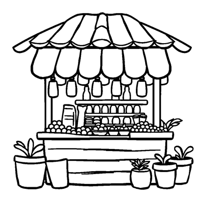Market Stall Colouring Page (Kids, Bold & Easy)