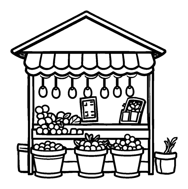 Market Stall colouring page — free printable for kids