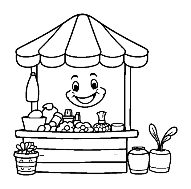 Market Stall colouring page — free printable for kids