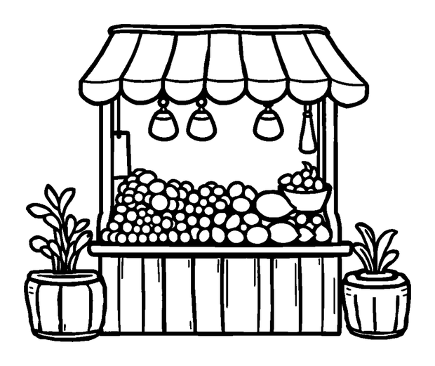 Market Stall colouring page — free printable for kids