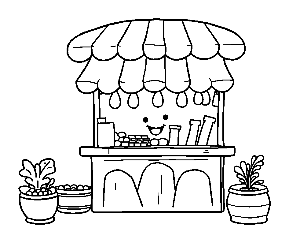Market Stall colouring page — free printable for toddlers