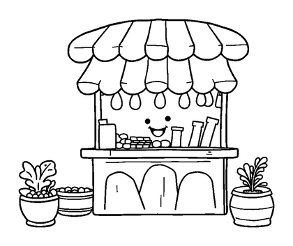 Market Stall Colouring Page (Toddler, Bold & Easy)