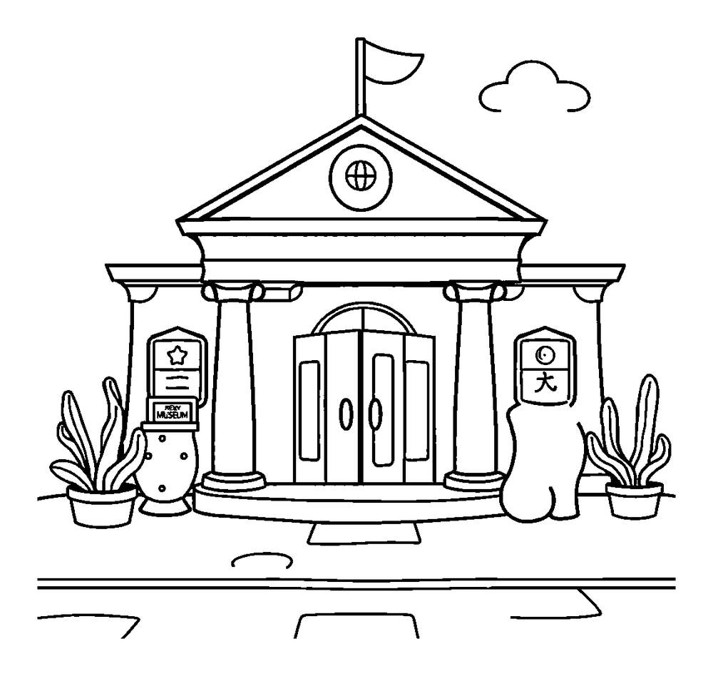 Museum colouring page — free printable for kids