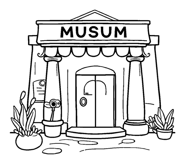Museum colouring page — free printable for kids