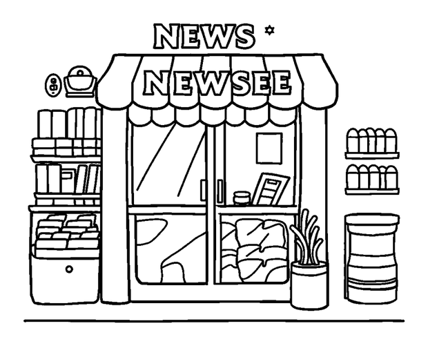Newsagent colouring page — free printable for kids