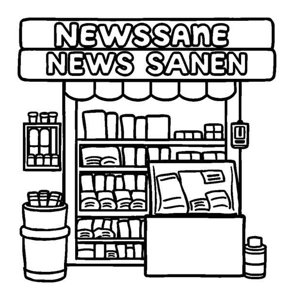 Newsagent colouring page — free printable for kids