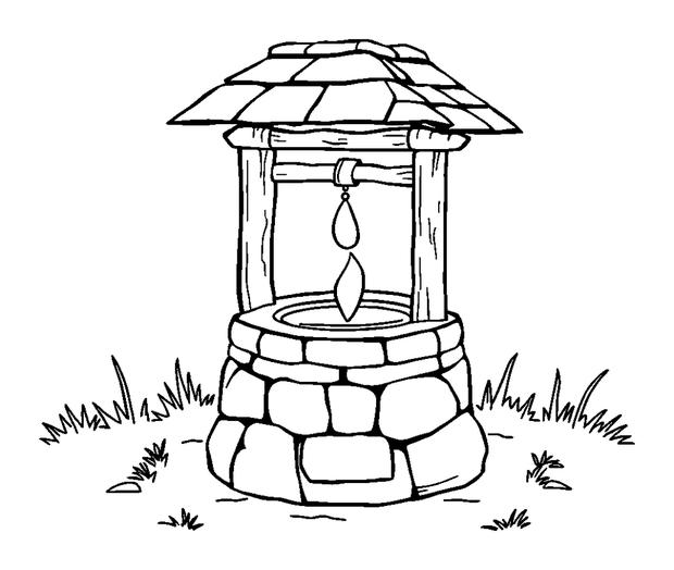 Old Well colouring page — free printable for toddlers