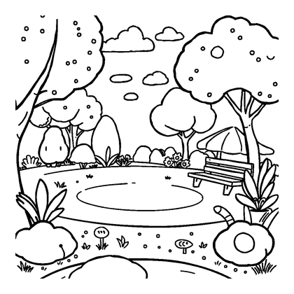 Park Colouring Page (Kids, Bold & Easy)