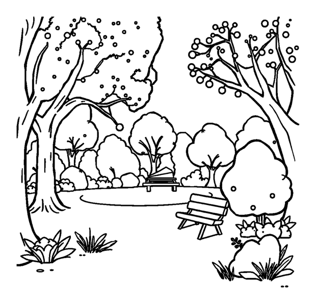 Park colouring page — free printable for kids