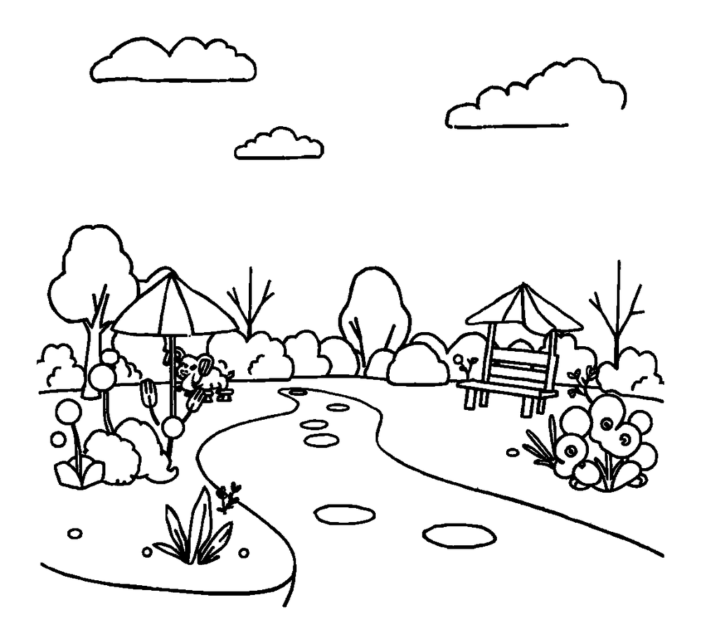 Park colouring page — free printable for kids
