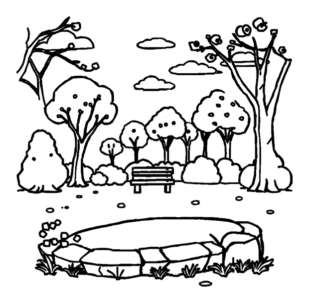 Park colouring page — free printable for kids